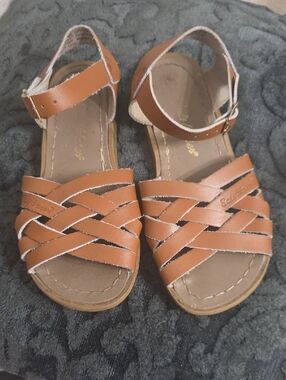 Salt Water Sandals by Hoy Girls' Brown Braided Leather Sandals